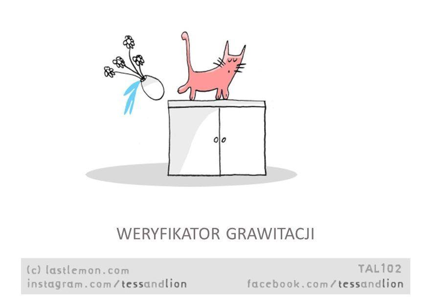 Rysunkowy kot zrzuca wazon z półki